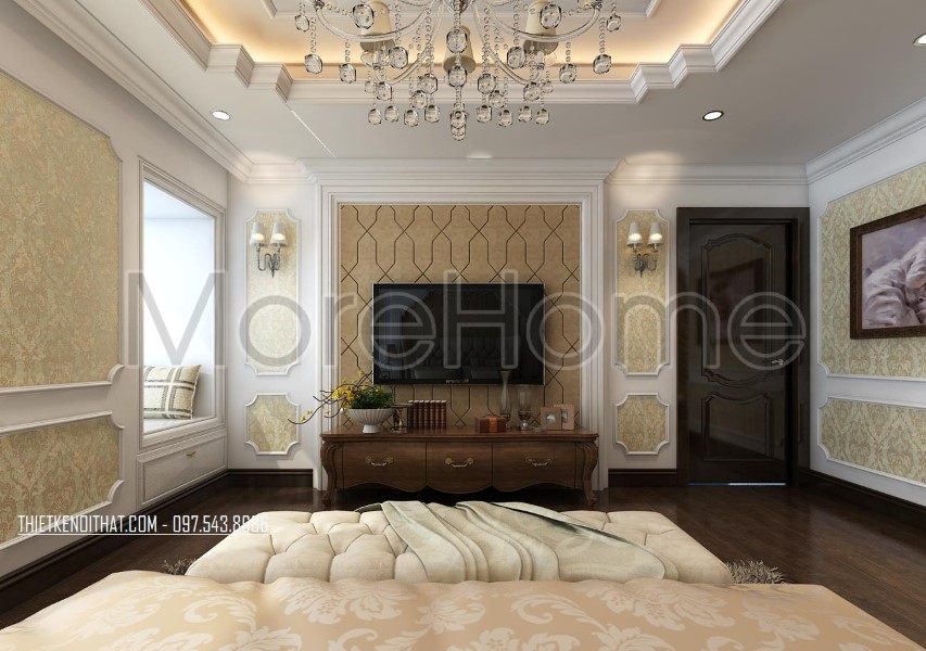 Thiết kế nội thất phòng ngủ master chung cư SKYLINE tân cổ điển